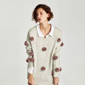 Zara Pom Pom Oversized Sweater, S